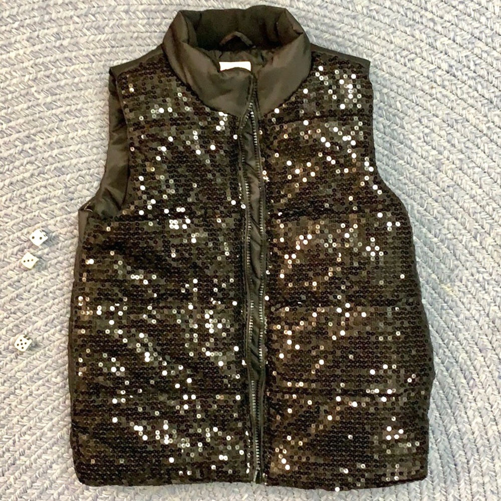 Girls 10/12 sequin childrens place black puff vest